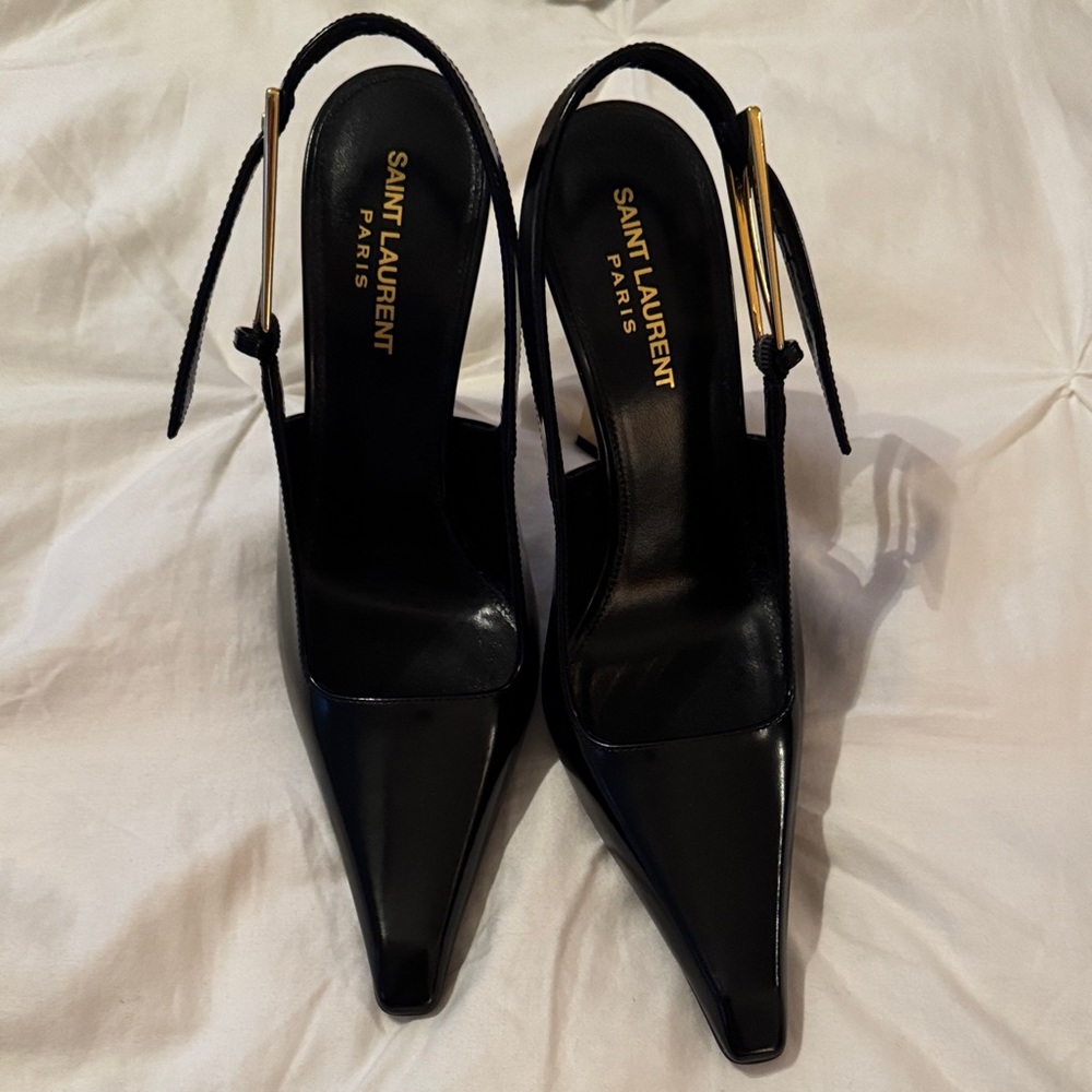 Saint Laurent Black Heels with Gold Detail